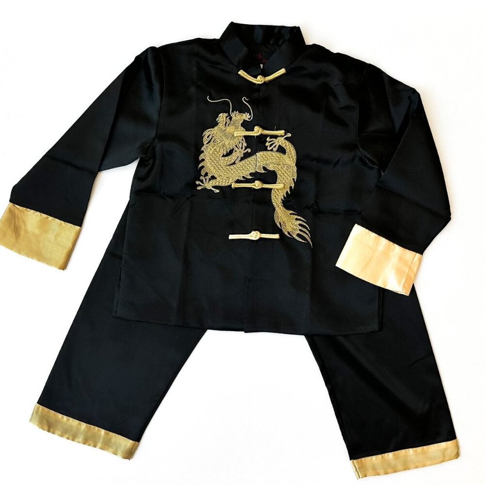 Dragon Embroidered Satin Tang-zhuang Style Suit Set